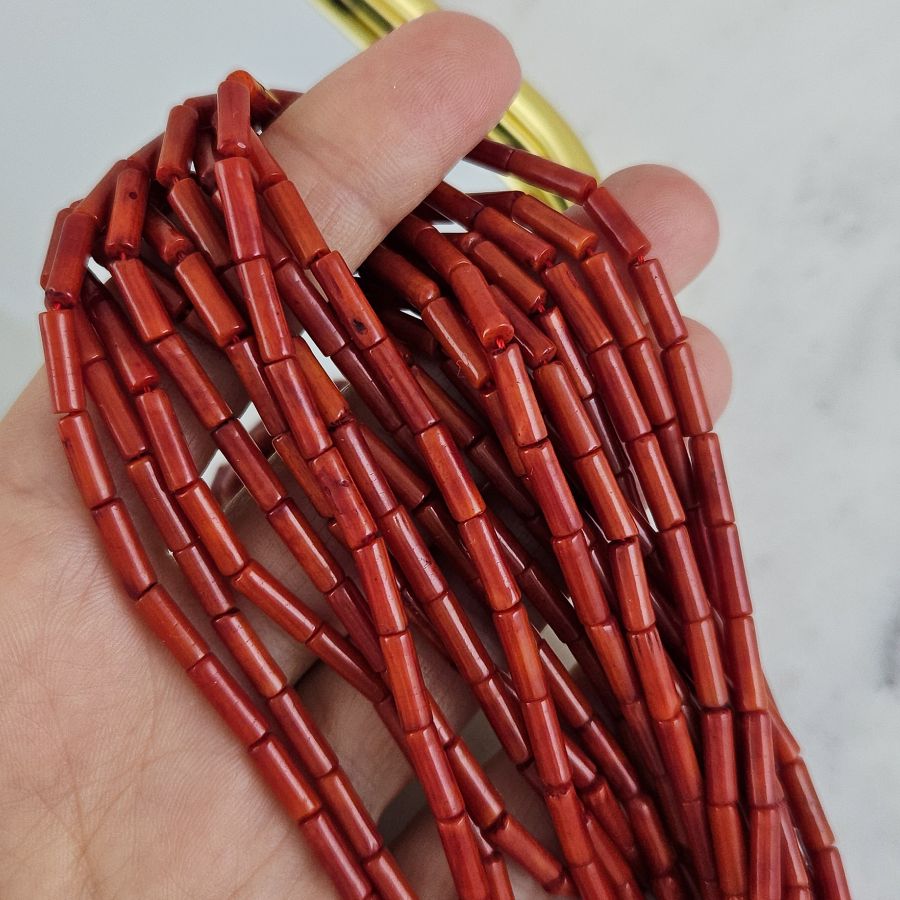 10 шт. Коралл натуральный ок. 3х9 мм, бусины трубочки, темно-оранжевый (10271) для бижутерии купить с доставкой по России | Интернет‑магазин Viva Beads
