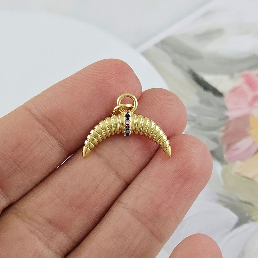 Подвеска Лунница 14.2х19.5 мм с фианитами, позолота 14К (10144-З) купить с доставкой по России | Интернет-магазин Viva Beads