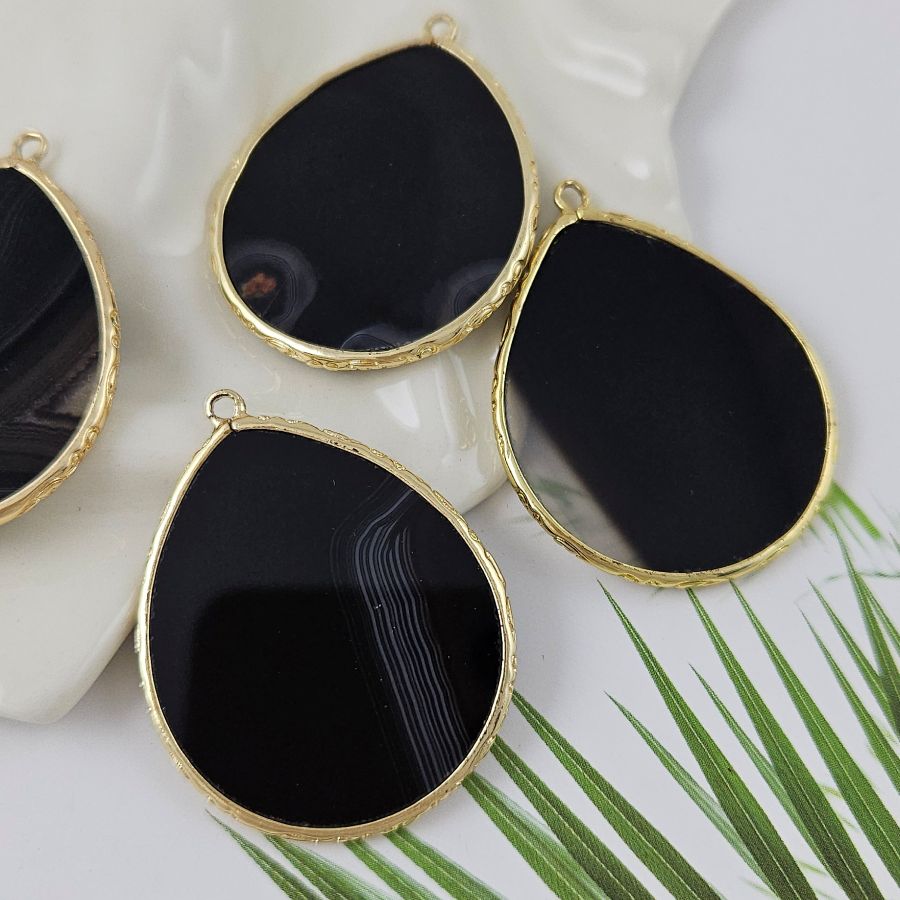 Подвеска Капля 44х34 мм черный агат, позолота 14К (10000-З) купить в Воронеже | Заказать в интернет-магазине Viva Beads
