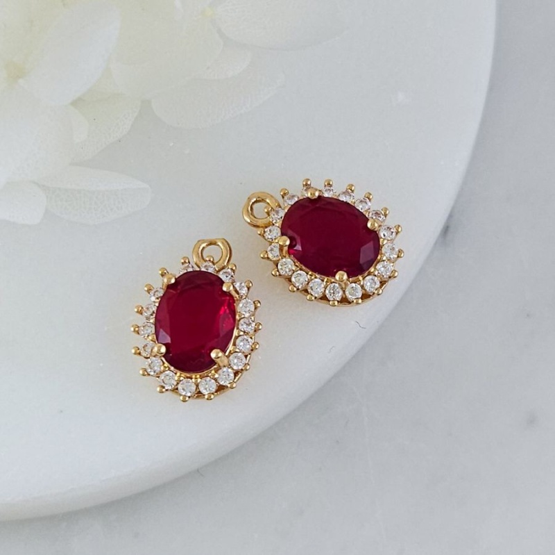 Подвеска овальная 15.7х11 мм с кристаллами, позолота 14К, красный (10212-КР) купить с доставкой по России | Интернет-магазин Viva Beads