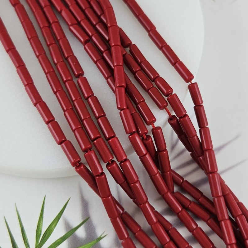 Нить 19 см Коралл тонированный ок. 7х3 мм, бусины трубочки, красный (10071-К) для бижутерии купить с доставкой по России | Интернет‑магазин Viva Beads
