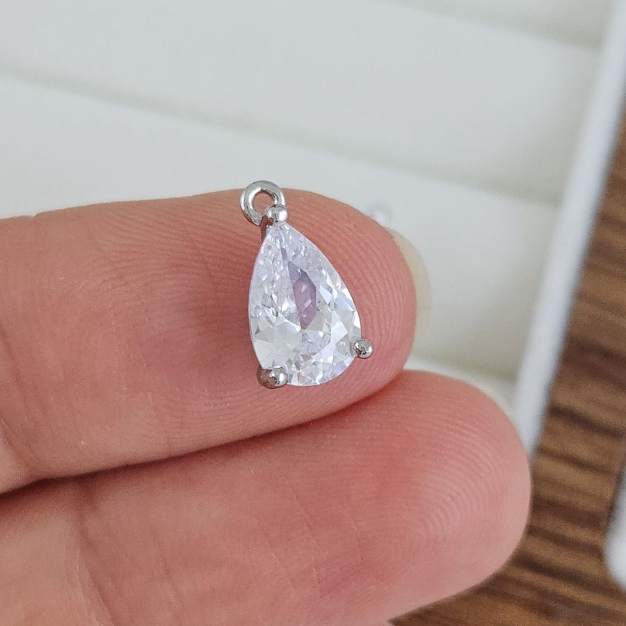Подвеска Капля 11.6х6.5х4.2 мм с фианитом, белый, родиевое покрытие (10224-РБ) купить с доставкой по России | Интернет-магазин Viva Beads