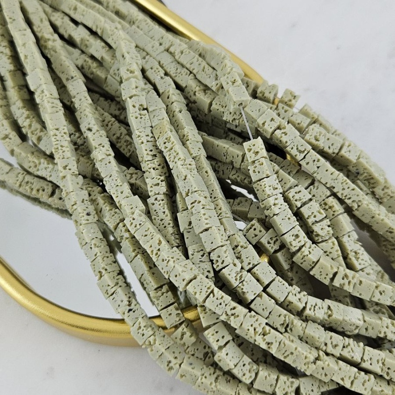 Нить 18 см Лава натуральная ок. 4 мм, бусины куб, оливковый (10277-4) для бижутерии купить с доставкой по России | Интернет‑магазин Viva Beads
