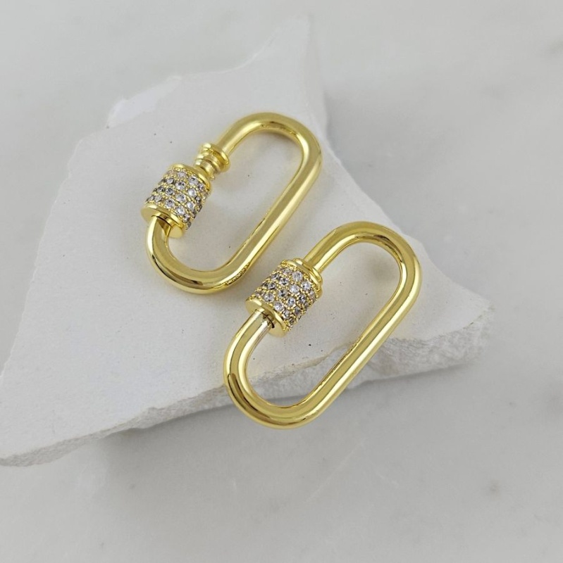 Замок карабин винтовой с фианитами 28х14 мм, позолота 14К (6171-З) замок для украшений купить с доставкой по России | Интернет-магазин Viva Beads