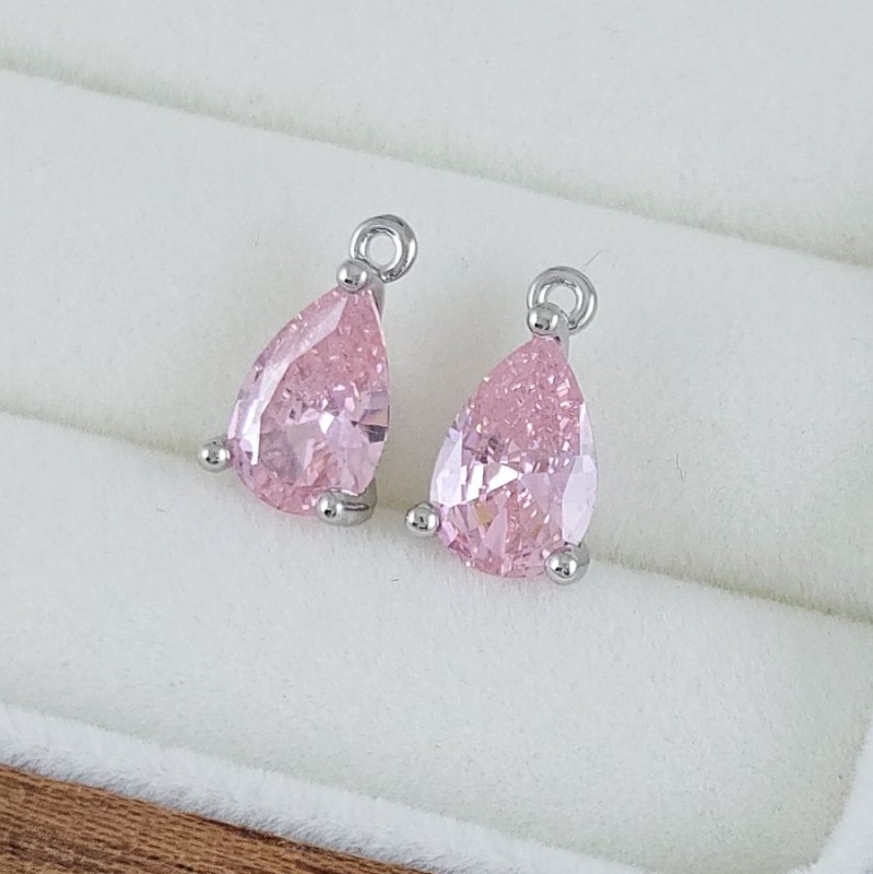 Подвеска Капля 11.6х6.5х4.2 мм с фианитом, розовый, родиевое покрытие (10224-РР) купить с доставкой по России | Интернет-магазин Viva Beads
