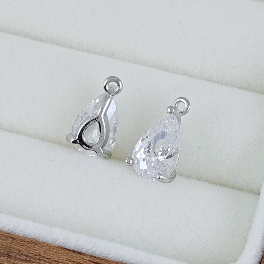 Подвеска Капля 11.6х6.5х4.2 мм с фианитом, белый, родиевое покрытие (10224-РБ) купить с доставкой по России | Интернет-магазин Viva Beads