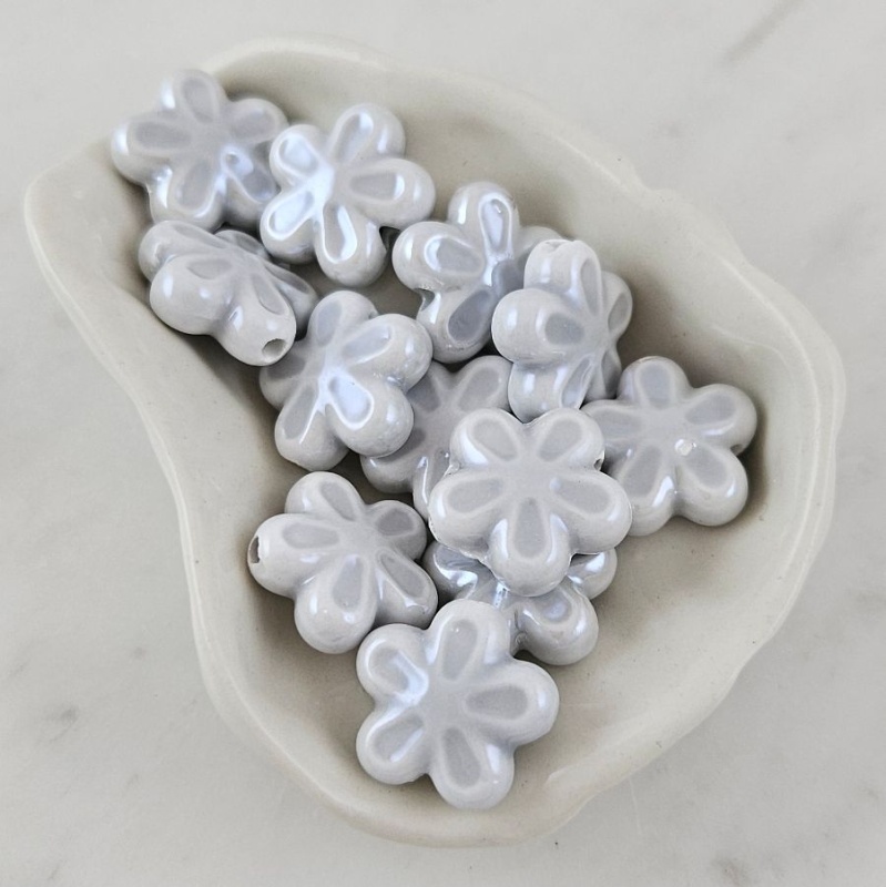 1 шт. Бусина Цветок 18 мм серый, керамика (6478-18-СЕР) купить с доставкой по России | Интернет-магазин Viva Beads