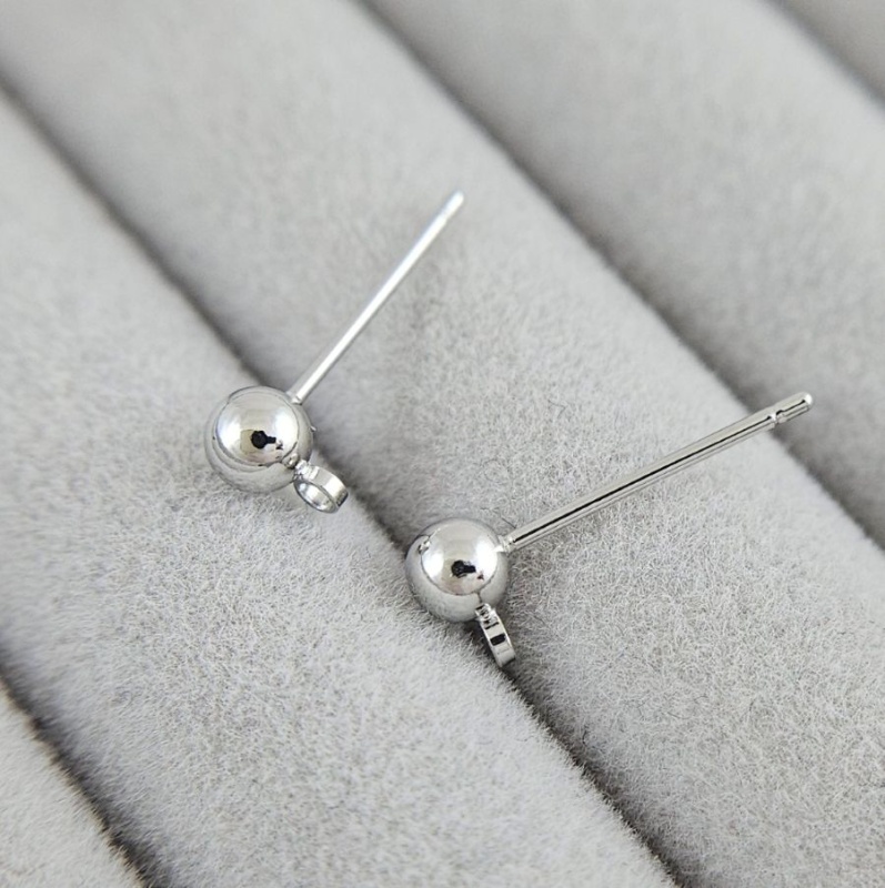 УЦЕНКА Пуссеты гвоздики Шарик 4 мм родиевое покрытие, пара (8630-4-Р-УЦ) - фурнитура для бижутерии