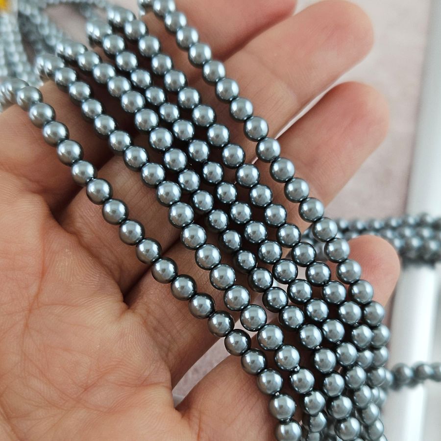 Нить 39 см Жемчуг Майорка 4 мм круглые бусины, серый (6330-4) купить с доставкой по России | Интернет-магазин Viva Beads