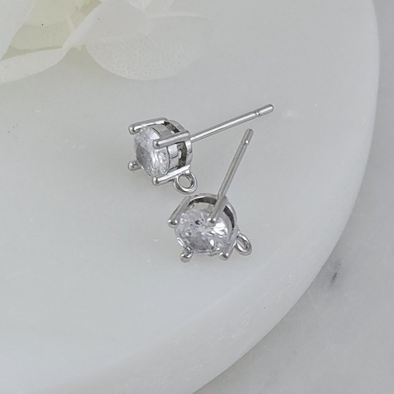 пара Швензы пуссеты с фианитом 8.3х6.4 мм родиевое покрытие (10008-6-Р) швензы для серег купить с доставкой по России | Интернет-магазин Viva Beads