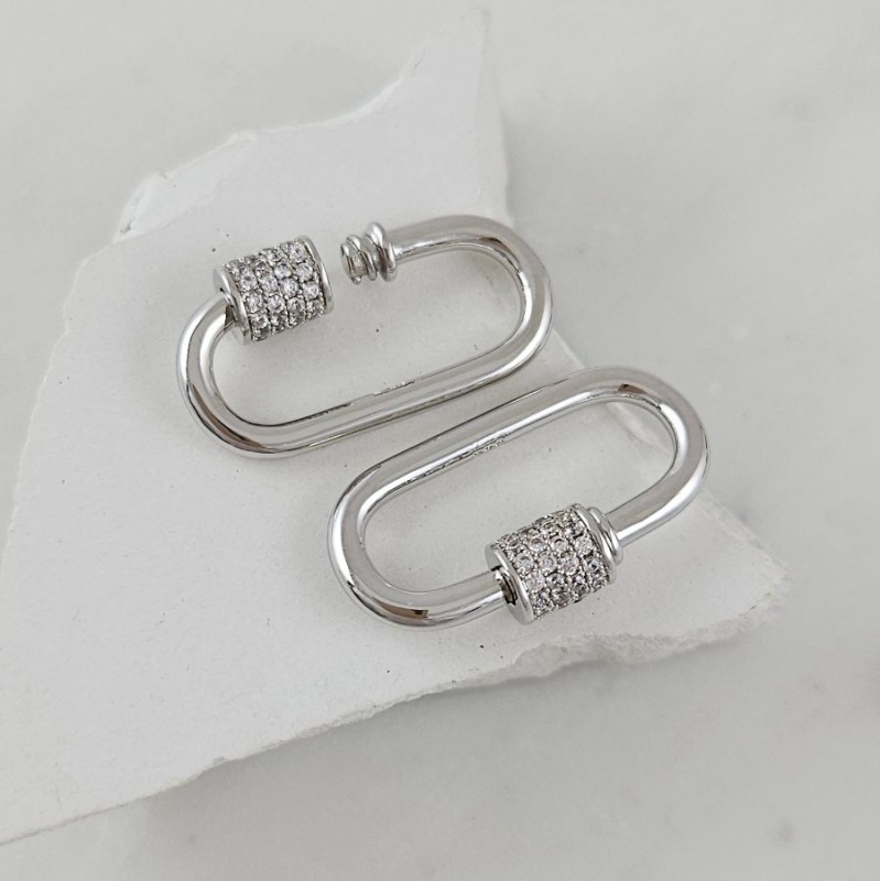 УЦЕНКА Замок карабин винтовой с фианитами 25х13.4 мм, родиевое покрытие (6171-Р-УЦ)