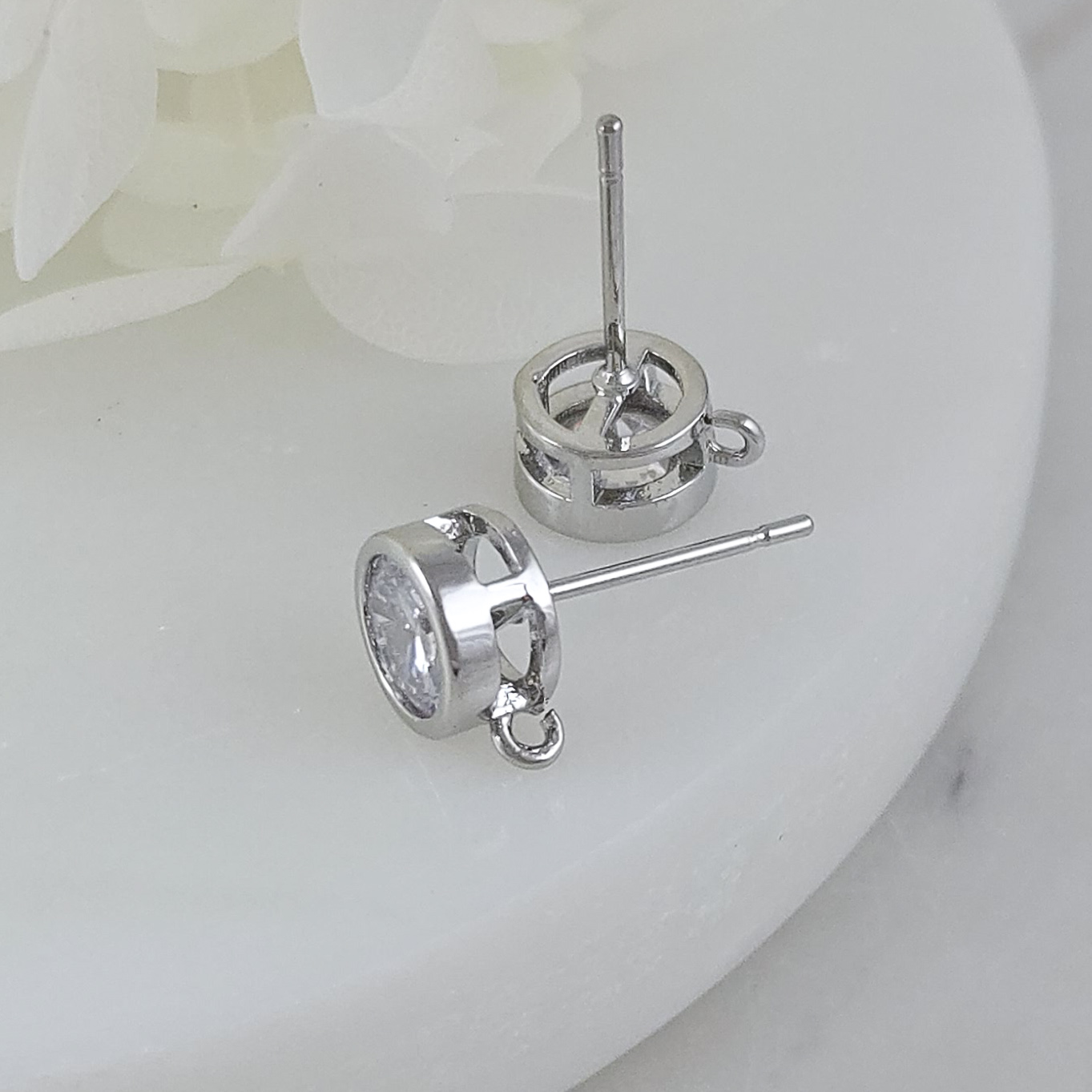 Швензы пуссеты с фианитом 9.5х7.3 мм родиевое покрытие (9618-7-Р) швензы для серег купить с доставкой по России | Интернет-магазин Viva Beads