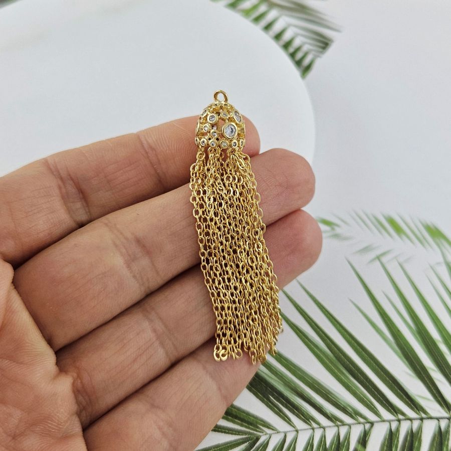 1 шт. Подвеска Кисточка 57х10 мм с фианитами, позолота 14К (10028-З) купить с доставкой по России | Интернет-магазин Viva Beads