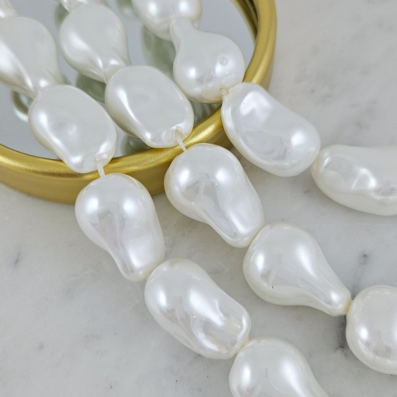 УЦЕНКА 1 шт. Жемчуг майорка 15х17.5х23-25 мм, форма капля барокко, белый (6430-24-УЦ) - фурнитура для бижутерии