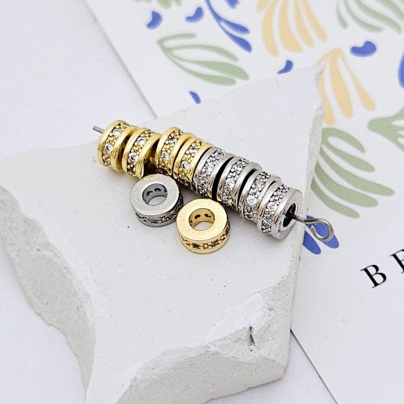 УЦЕНКА 1 шт. Бусина разделитель 7.3x3.5 мм с фианитами позолота 14К (9096-З-УЦ)