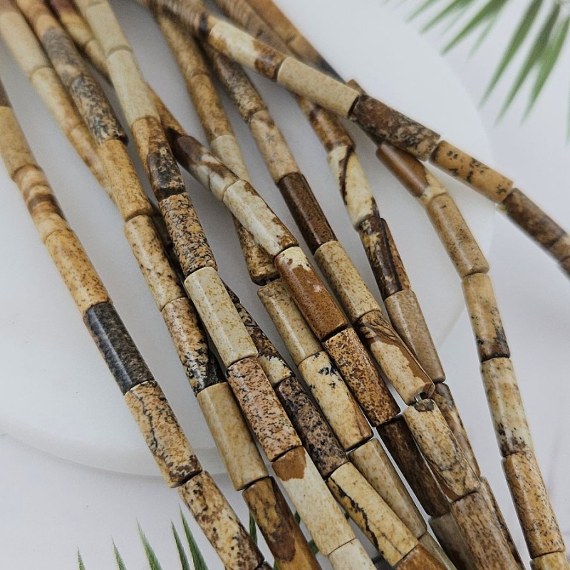 Нить 19 см Яшма пейзажная ок. 4.5х13-14 мм бусины трубочки (9932-ЯП) купить в Воронеже | Заказать в интернет-магазине Viva Beads
