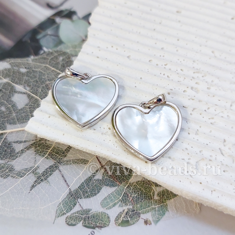 УЦЕНКА Подвеска Сердце с перламутром 19х20 мм родиевое покр. (6924-Р-УЦ)