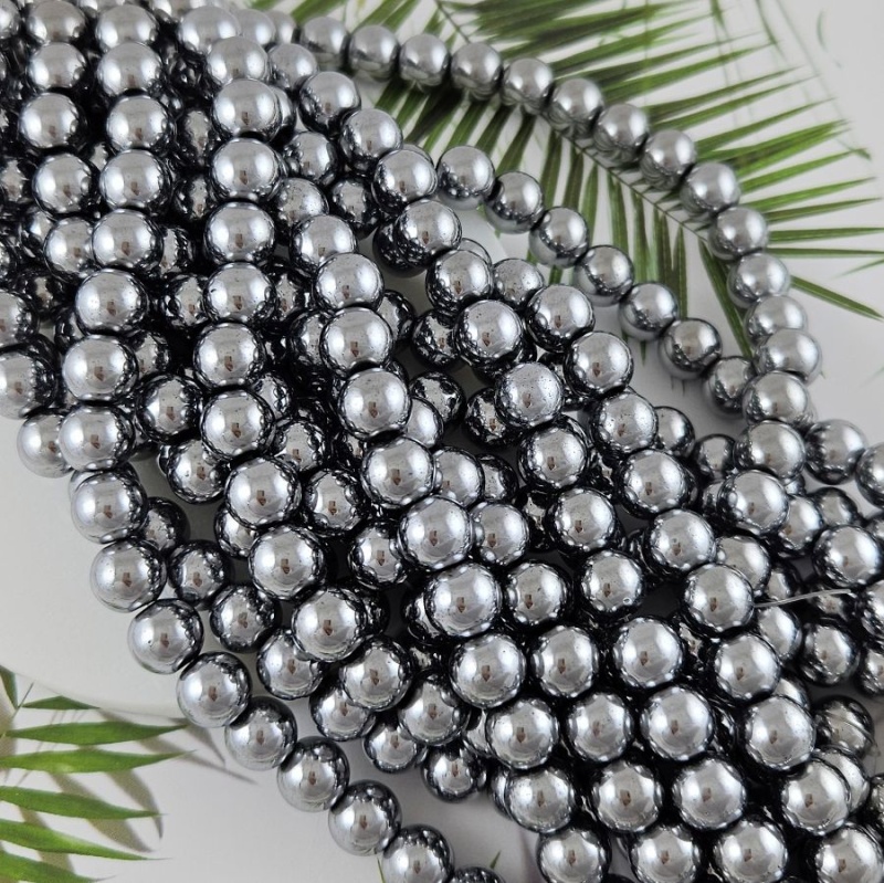 Нить 20 см Гематит, гематин 10 мм бусина гладкий шар, цвет платина (6000-10/НМ) купить в Воронеже | Заказать в интернет-магазине Viva Beads
