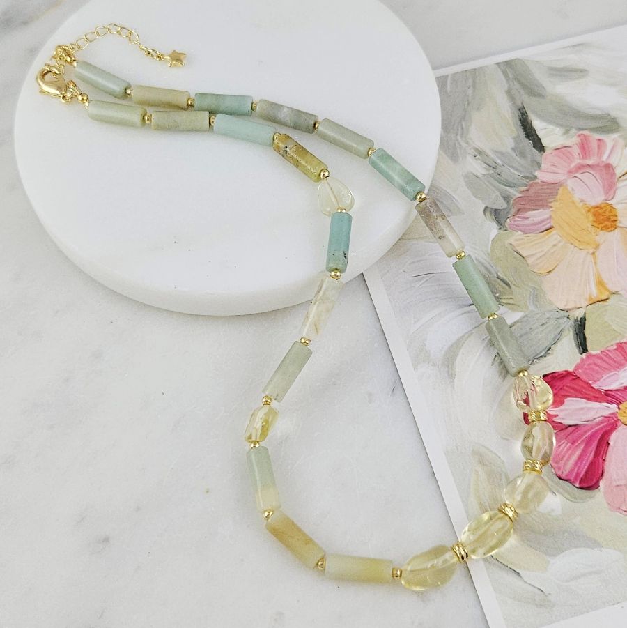 Лимонный бриз: набор материалов для создания чокера из амазонита и лимонного кварца (НАБОР-71) купить с доставкой по России | Интернет-магазин Viva Beads