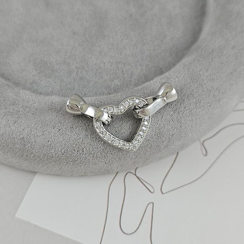 УЦЕНКА Замок Сердце с карабинами 30 мм с фианитами, родиевое покрытие (9431-Р-УЦ) замок для украшений купить с доставкой по России | Интернет-магазин Viva Beads