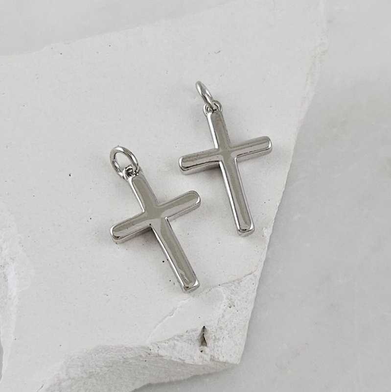 Подвеска Крест 16.8х11 мм родиевое покрытие (9557-Р) купить с доставкой по России | Интернет-магазин Viva Beads