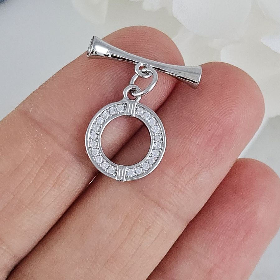 Замок тоггл круглый с фианитами, кольцо 11.7х14.2 мм родиевое покрытие (9485-Р) замок для украшений купить с доставкой по России | Интернет-магазин Viva Beads