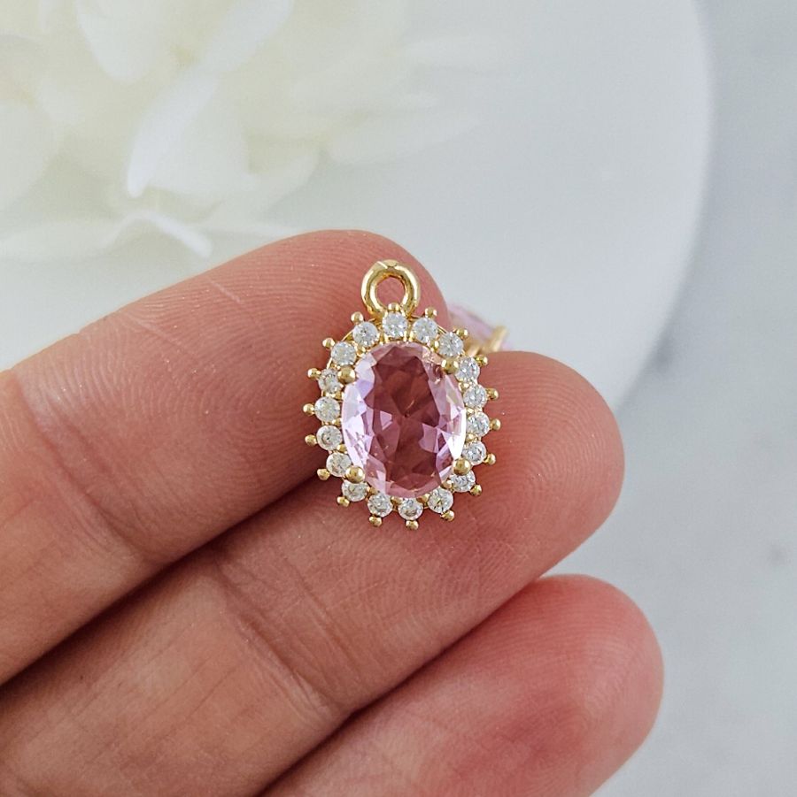 Подвеска овальная 15.7х11 мм с кристаллами, позолота 14К, розовый (10212-РОЗ) купить с доставкой по России | Интернет-магазин Viva Beads