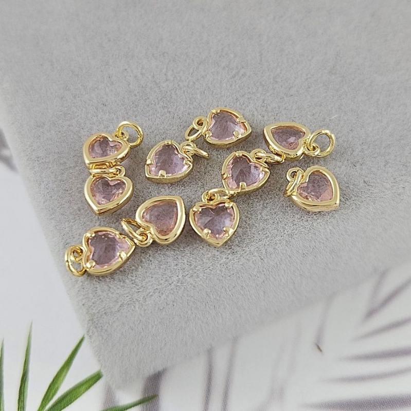 Подвеска Сердце с фианитом 6х8 мм розовый, позолота 14К (8030-ЗРОЗ)