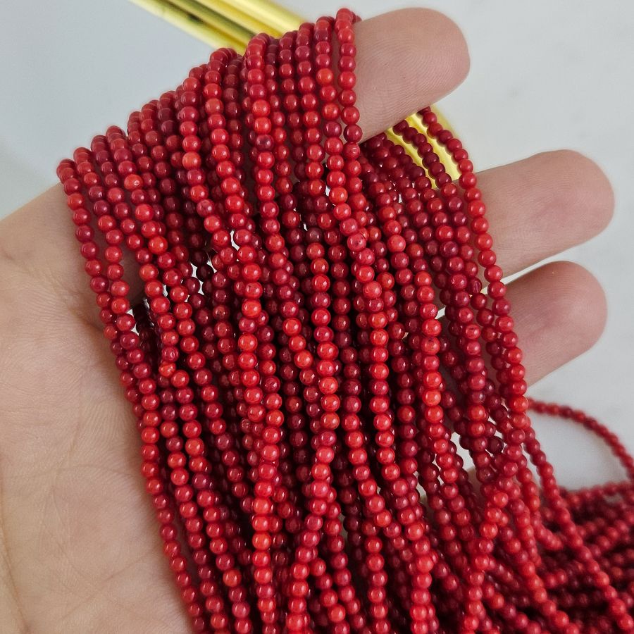 Нить 19 см Коралл натуральный ок. 2.4 мм, бусины гладкий шар, красный (8675-2) для бижутерии купить с доставкой по России | Интернет‑магазин Viva Beads
