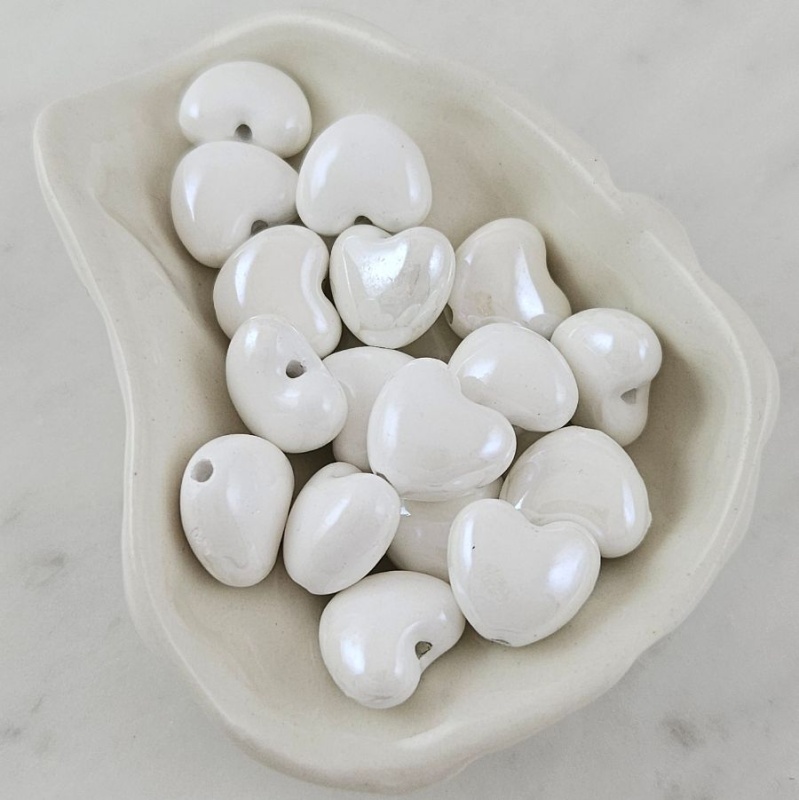 УЦЕНКА 1 шт. Бусина Сердце ок. 14 мм белый, керамика (6436-14-Б-УЦ)