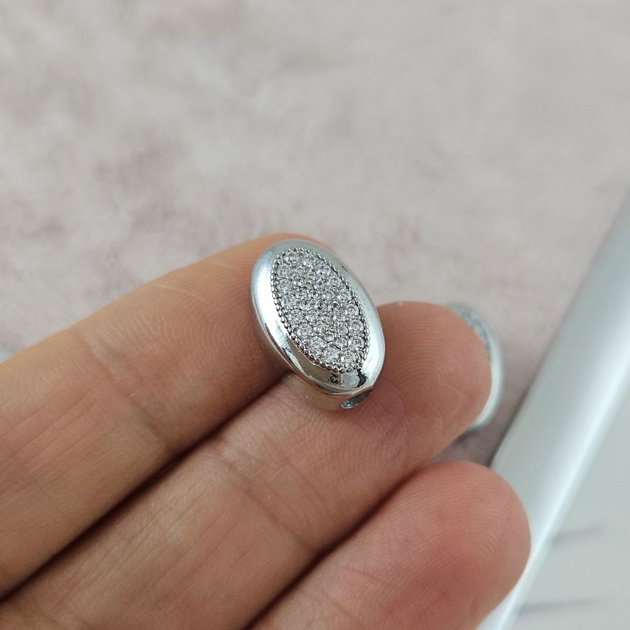 Бусина овальная с фианитами 15х9.8х7.8 мм родиевое покрытие (10091-Р) купить с доставкой по России | Интернет-магазин Viva Beads