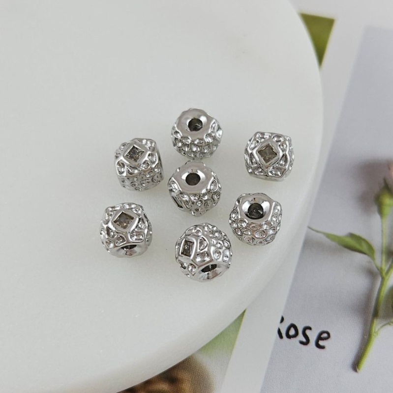 УЦЕНКА Бусина разделитель текстурированная 6.7х7.5 мм с фианитом, родиевое покрытие (9887-Р-УЦ) купить в Воронеже | Заказать в интернет-магазине Viva Beads
