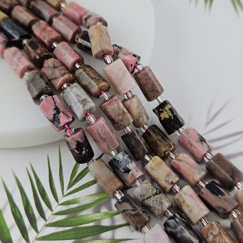 УЦЕНКА 5 шт. Родонит натуральный бусины ок. 6-6.5х9-10.5 мм трубочки с гранями (9931-РОД-УЦ)