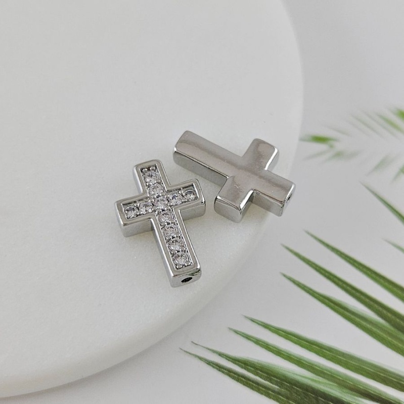 УЦЕНКА Бусина разделитель Крест с фианитами 18x12x4.4 мм, родиевое покрытие (9384-Р-УЦ)