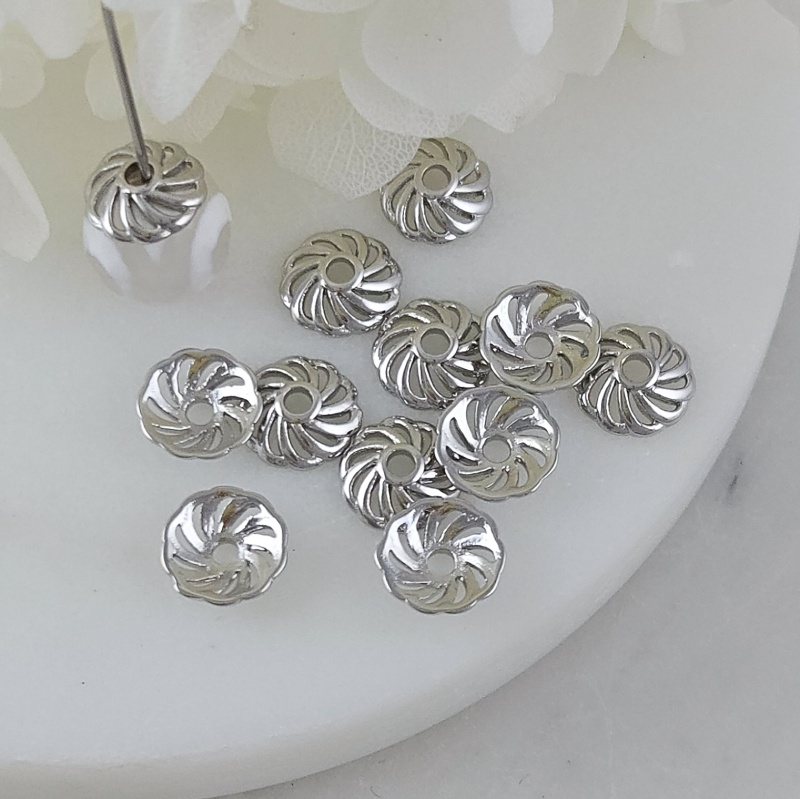 1 шт. Шапочка для бусин 8 мм, родиевое покрытие (10217-Р) купить с доставкой по России | Заказать в интернет-магазине Viva Beads
