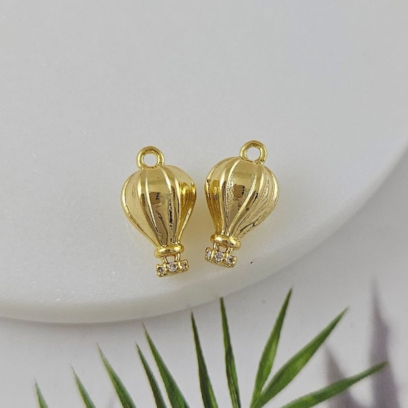 УЦЕНКА Подвеска Воздушный шар 15х8.6 мм с фианитами, позолота 14К (9956-З-УЦ)