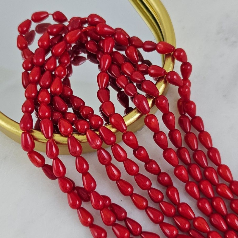 10 шт. Коралл натуральный ок. 4.8х7.7 мм, бусины гладкие капли, красный (10272) для бижутерии купить с доставкой по России | Интернет‑магазин Viva Beads
