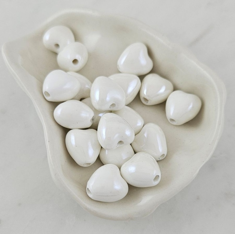 УЦЕНКА 1 шт. Бусина Сердце 12 мм белый, керамика (6436-Б-УЦ)