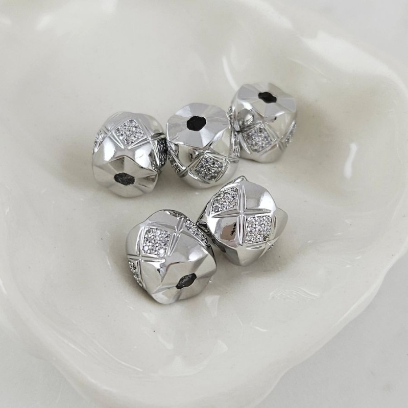 УЦЕНКА 1 шт. Бусина разделитель 9.2x10.3 мм с фианитами родиевое покрытие (10101-Р-УЦ)