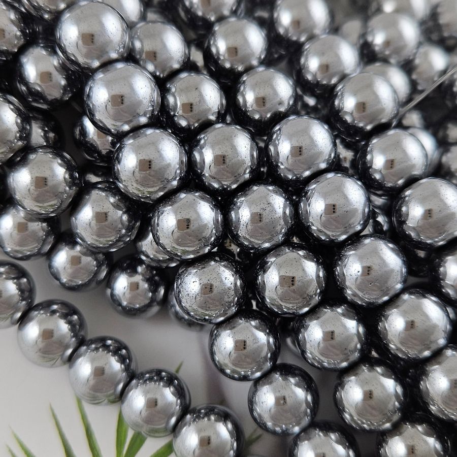 Нить 20 см Гематит, гематин 10 мм бусина гладкий шар, цвет платина (6000-10/НМ) купить в Воронеже | Заказать в интернет-магазине Viva Beads
