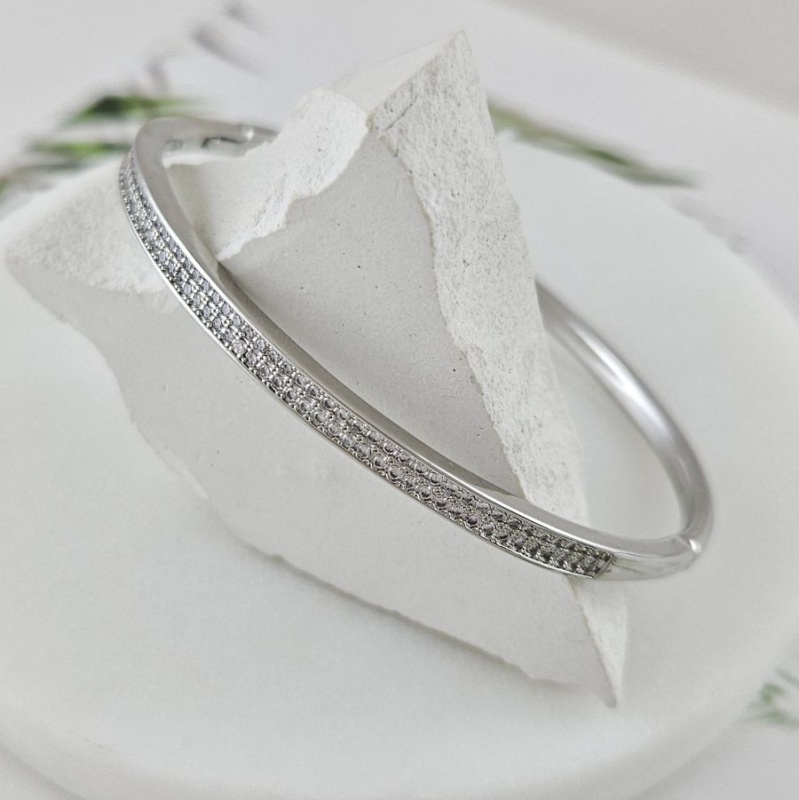 Браслет жесткий 63х55х3.8 мм, родиевое покрытие (10032-Р) купить с доставкой по России | Интернет-магазин Viva Beads