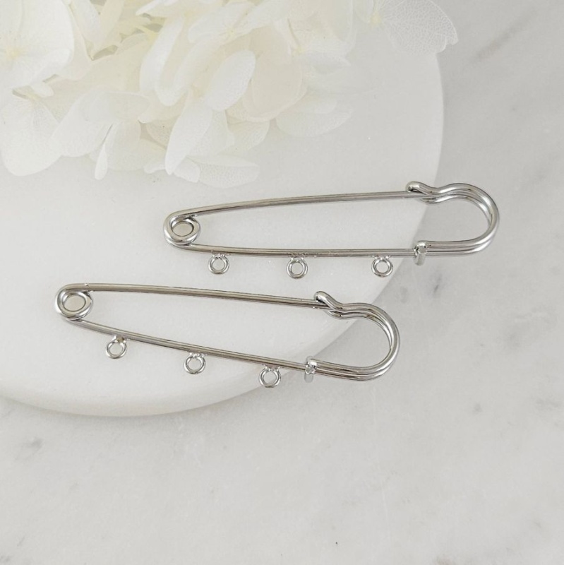 УЦЕНКА Булавка основа для броши 50 мм, 3 петли, родиевое покрытие (9600-3-Р-УЦ)