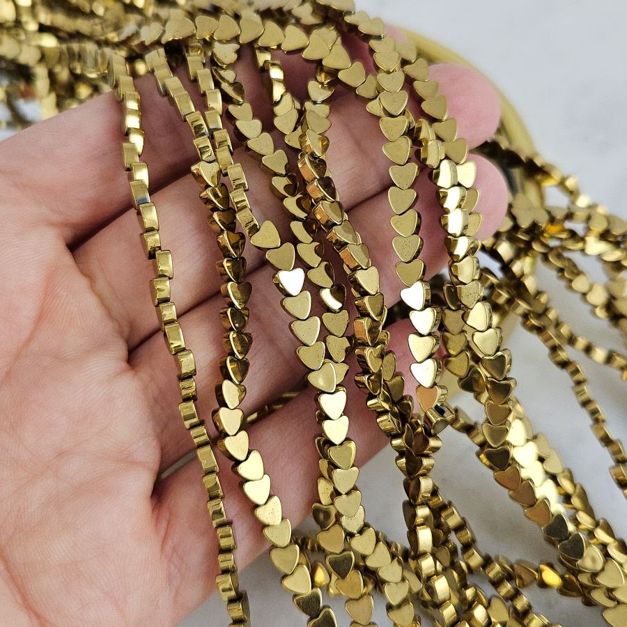 Нить 19 см Гематит, гематин 4x4x2.2 мм бусины Сердце, цвет античное золото (7895) для бижутерии купить с доставкой по России | Интернет‑магазин Viva Beads
