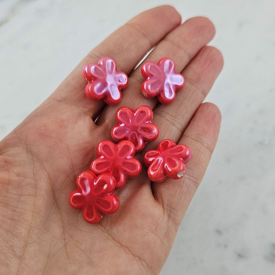 1 шт. Бусина Цветок 18 мм красный, керамика (6478-18-К) купить с доставкой по России | Интернет-магазин Viva Beads