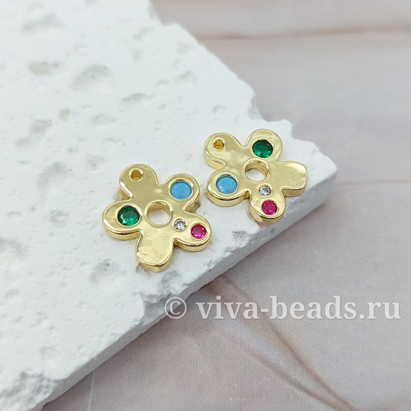 УЦЕНКА Подвеска Цветок с фианитами 12.5x11x1.6 мм позолота (7077-З-УЦ)