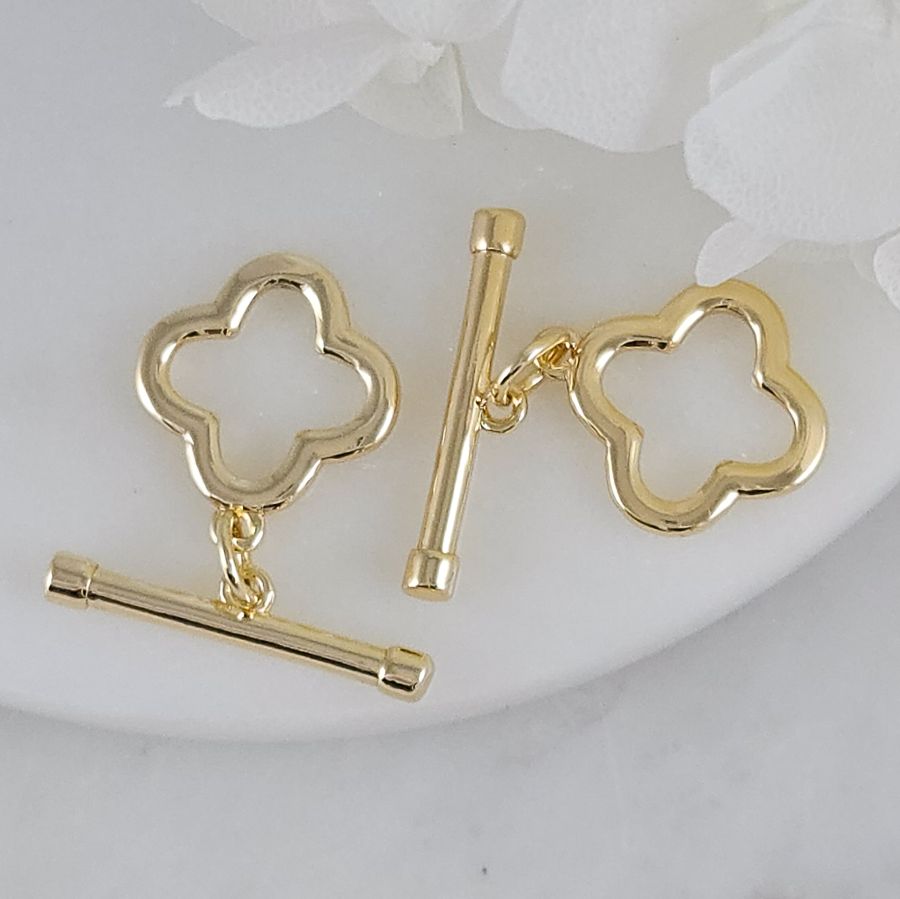 Замок тоггл Клевер 16х14 мм, 21х4 мм позолота 14К (4720-З) замок для украшений купить с доставкой по России | Интернет-магазин Viva Beads