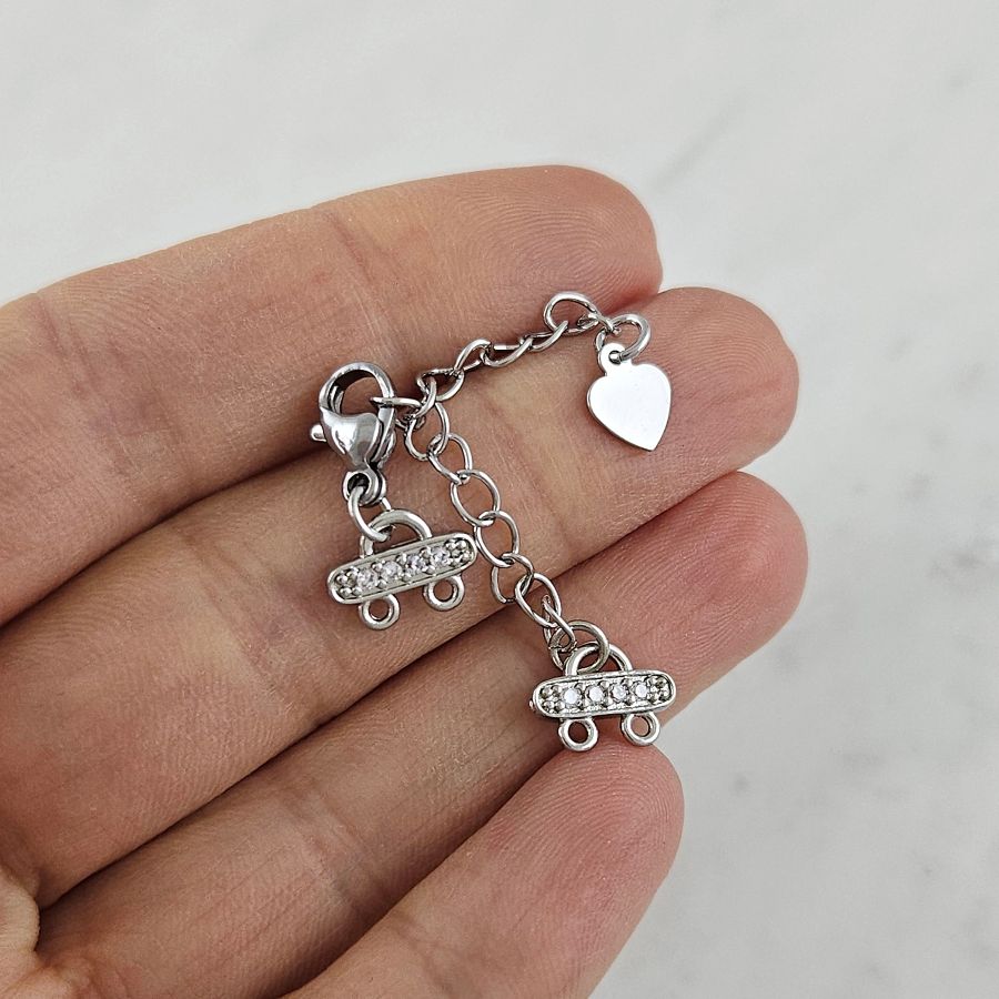 Замок лобстер 10 мм с коннекторами на 2 нити, с фианитами, родиевое покр. (9572-Р) замок для украшений купить с доставкой по России | Интернет-магазин Viva Beads