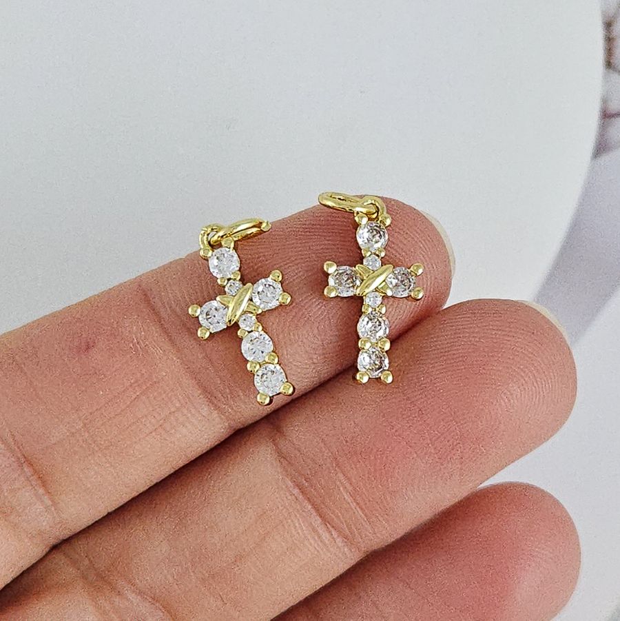 Подвеска Крест с фианитами 15.8x8.8 мм позолота 14К (9174-З) купить с доставкой по России | Интернет-магазин Viva Beads