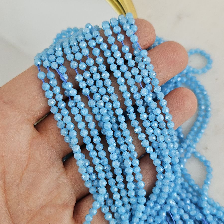 Нить 18 см Фианиты ок. 3 мм граненые бусины, синий океан (5472-СОК) купить с доставкой по России | Интернет-магазин Viva Beads