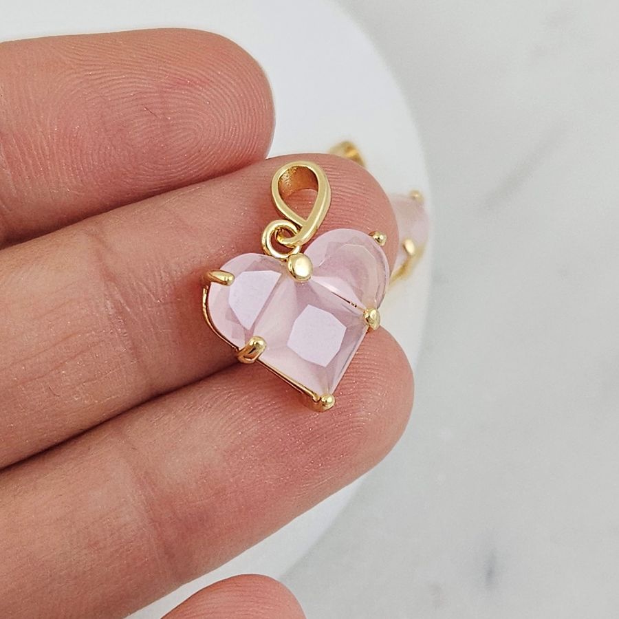 Подвеска Сердце с фианитами 14.5х14 мм опаловый розовый, позолота 14К (6647-ОПРЗ) купить с доставкой по России | Интернет-магазин Viva Beads